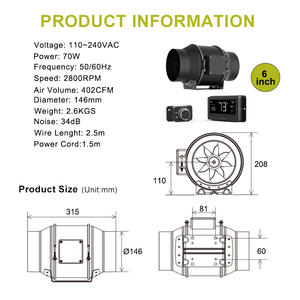 6 אינץ '50w רעש נמוך מנוע מהירות מוטבע צינור מאוורר מעורבב זרימה מעורבת פליטה אוויר מפוח אוויר חם 220v oem להתאמה אישית extractor צינור - Product Image 5