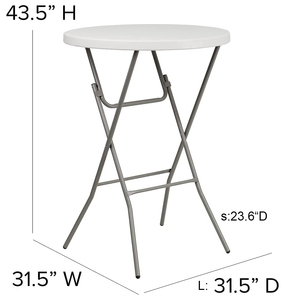 Katlanır yüksek bar masaları 23.6in yuvarlak beyaz plastik Bar yüksekliği katlanır kokteyl masası partiler için, veranda düğün yemek odası - Product Image 6