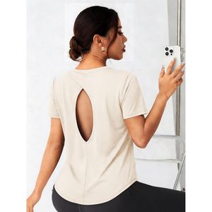 Camiseta de Yoga FOXA con Espalda Descubierta para Mujer, Manga Corta, Cuello Redondo, Transpirable, de Spandex y Algodón, para Gimnasio y Fitness - Product Image 2