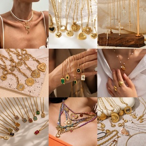 Collar con colgante de acero inoxidable chapado en oro de 18 quilates, cadena de eslabones de diseño geométrico de perlas, luz de lujo para mujer, <span class=keywords><strong>Vida</strong></span> Diaria versátil - Product Image 4
