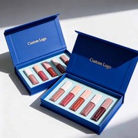 Ensemble d'emballage cadeau magnétique personnalisé avec logo, en carton rigide mat, pour cosmétiques, rouge à lèvres, brillant à lèvres, avec éponge rigide et pelliculage mat