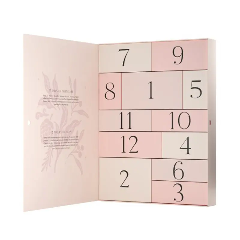 Boîte de calendrier rose de l'avent de noël, 12 jours, vente en gros, personnalisé vide, pour cosmétiques de beauté