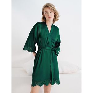 Sioro - Kimono corto de seda para mujer, con ribete de encaje satinado, suave, para usar como bata de baño, camisón o para damas de honor en bodas y fiestas. - Product Image 4