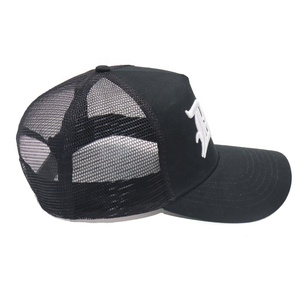 Casquette de baseball brodée de logo personnalisé en coton noir à 5 panneaux - Product Image 5