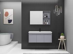 Mueble de baño de pared de aleación de <span class=keywords><strong>aluminio</strong></span> de tocador de madera Simple moderno lavabo de cerámica integrado <span class=keywords><strong>lavadora</strong></span> de inodoro su espejo - Product Image 5