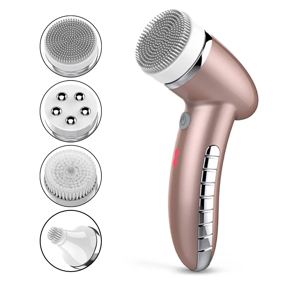 4 In 1 Wash Facial Cleansing Brush Sonic Face Cleaner Electric Waterproof Massager with 4 Heads