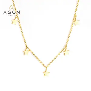 Ason Wholesale New Fashion charm chain necklace jewelry stainless steel 18k gold plated simple Star Pendant Necklace for women