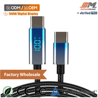 Câble de charge rapide USB-C vers USB Type-C tressé en nylon avec affichage LED 100W, tendance, vente en gros, accessoires de téléphone neufs
