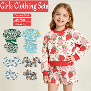 Ensembles de vêtements pour filles tendance, deux pièces, sweat-shirts à manches longues, shorts en molleton français, imprimés western, tenues pour bébés garçons - Product Image 1