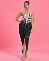 Ocstrade été 2024 femmes mode dentelle fendu Joint Satin Corset robe de soirée formelle Banquet noir et blanc robes de soirée