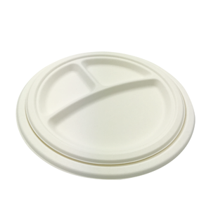 Plateau écologique pour plantes de bagasse de 10 pouces, 3 compartiments séparés, plateau rond, <span class=keywords><strong>assiette</strong></span> alimentaire biodégradable <span class=keywords><strong>jetable</strong></span> - Product Image 3