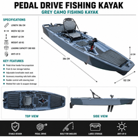 Kayak de pêche monoplace 3-en-1 de 10,5 pieds avec propulsion interchangeable (pédale et moteur électrique), engrenage de propulsion à aileron, en PEHD, certifié CE