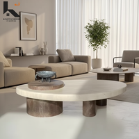 Table basse haut de gamme en marbre et bois, plateau en pierre durable, table centrale pour salon