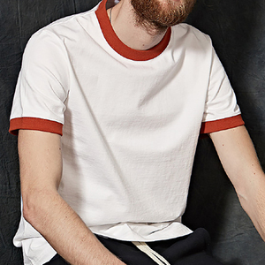 HG6244 T-shirts unisexes 100% coton 265 g/m² grammage lourd, avec logo personnalisé, couleur unie, coutures contrastées, patchwork bicolore, tricoté style ringer - Product Image 5