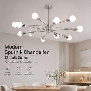 Lustre moderne en fer E27 12 lumières pour salle à manger, salon, installation au plafond intérieure commerciale - Product Image 2