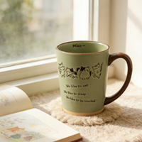 Mug à café en porcelaine écologique et mignon, avec poignée, motif peint à la main, compatible micro-ondes et lave-vaisselle, avec cuillère incluse, cadeau idéal pour