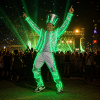 Costume Cyberpunk LED Lumineux RGB avec Chapeau Haut-de-forme, Armure Robotique Futuriste pour Festival de Musique Électronique et Soirée Rave