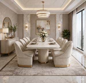 Luxurious Marble <b>Dining</b> <b>Table</b> with Velvet Chairs Modern Wood Base 6/8 <b>Seaters</b> for Hotel Apartment Use - Product Image 3