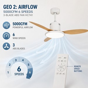 35W BLDC 52 Inch <b>Ceiling</b> <b>Fan</b> with Light <b>Remote</b> <b>Control</b> Silent 6-Speed 5000CFM for Living Room Bedroom Home - Product Image 3