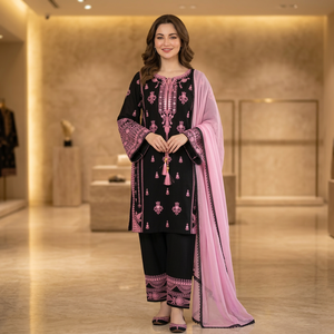 Women Embroidered Reversible Straight <b>Kurta</b> Set Dupatta Pink <b>Silk</b> Traditional Salwar Kameez Ankle Length Regular Fit - Product Image 1