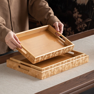 Plateau de service en bambou rectangulaire, motif bois, 32x21x4cm, 35x23x4cm, 38x26x4cm, pour servir thé et nourriture - Product Image 1