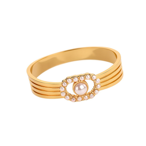 Brazaletes Elegantes de Acero Inoxidable 316L con Baño de Oro PVD y Diseño de Perla en el Centro, Joyería para Mujer - Product Image 2
