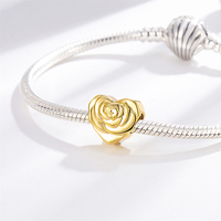 Breloques Pan Charms en argent plaqué or, perles en émail rose en forme de rose, compatibles avec les bracelets originaux, bijoux pour la Saint-Valentin, pour petite amie, Berluque