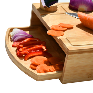 Tabla de cortar de bambú de cocina multifunción, tabla de cortar de madera con bandejas, tapas, contenedores de almacenamiento, ralladores y soporte para teléfono - Product Image 4