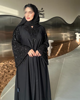 Sharut 2025 Ramadan Noir Ouvert Inclus Turban Abaya Dubaï Luxe Islamique Musulman Noir Perlé Abaya Femme avec Ensemble Hijab