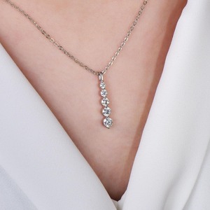 Drop Pendant Necklace 0.92 CT 14K Silver 5-Stone Pendant Romantic Trendy Jewelry Gift for <b>Wife</b> Mother Birthday - Product Image 2