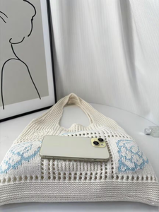 Borsa da Spiaggia Estiva da Donna, Design Bohémien con Fiori all'<span class=keywords><strong>Uncinetto</strong></span>, Motivo Candy, Grande Capacità, Borsa a Mano Aperta, Accessorio da Viaggio - Product Image 6