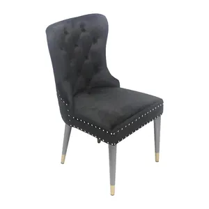 도매 블랙 벨벳 터프트 덮개를 씌운 의자 스테인레스 스틸 버튼 버클 특징 다채로운 악센트 빌라 결혼식 사용