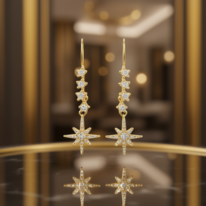 Orecchini Pendenti a Stella E1479 Placcati Oro con Cristalli e Strass, Gioielli di Lusso da Donna per Feste - Product Image 2