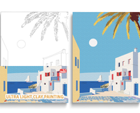Kit de peinture en argile ultra-légère DIY, bâtiments et palmiers au bord de la mer, ensemble d'art en argile 3D pour enfants et adultes
