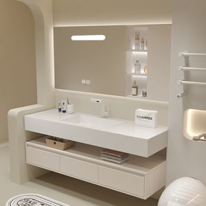 Juego de tocador de maquillaje flotante de estilo moderno, tocadores de baño de pared de mármol con placa de <span class=keywords><strong>roca</strong></span> con gabinete de almacenamiento de losa de lavabo - Product Image 6