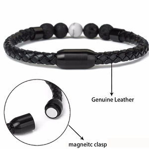 Beliebte Fabrik versorgung Großhandel 8 mm bunte Naturstein perle Magnet leder Armband für Herren Frauen - Product Image 2