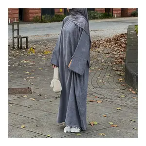 Latest Fashion Wholesale EID Modest Luxury Dubai Abaya Plain Turkey Cardigan Thick Corduroy Winter Abaya Muslim Women Dresses