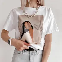 2022 T قميص المرأة جديد الصيف الجرافيك طباعة تي شيرت 100% القطن خمر الملابس المتضخم بلوزة كاجوال