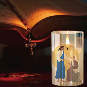 Bougies en gros lumière <span class=keywords><strong>LED</strong></span> personnalisé imprimé croix baptême rituel église <span class=keywords><strong>funéraire</strong></span> tombe mémorial prière spirituelle <span class=keywords><strong>bougie</strong></span> religieuse - Product Image 3