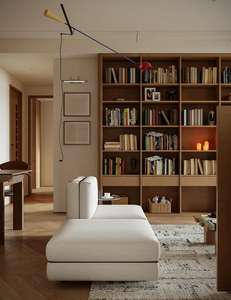 خزانة كتب مفتوحة من الخشب الصلب الحديث - وحدة تخزين مخصصة صديقة للبيئة وموفرة للمساحة مع أدراج لغرفة المعيشة/الدراسة - Product Image 3