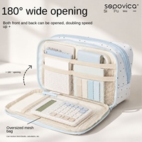 Trousse à crayons magnétique haute capacité en tissu avec fermeture éclair, motif lapin et vélo de dessin animé ; Conception autoportante pour les jeunes filles du collège
