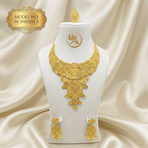 Gold Plated Heart Motif African Jewelry Set for Women Nigerian <b>Bridal</b> Wedding Jewelry Charm Necklace Fashion - Product Image 1