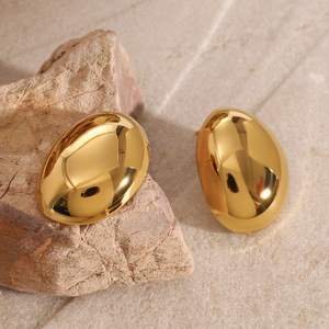 Pendientes de Oro Pulido Ovalados, Acero Inoxidable 18k, Joyería de Moda, Regalo, Pendientes para Mujer, Diseño Geométrico, Accesorios Modernos - Product Image 3