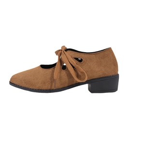 Pointed Toe Thick Heel Lace-up European and American Fashion <b>Flats</b> for Women Autumn Retro Plus Size Low Heel - Product Image 5