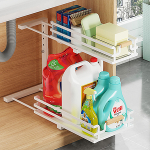 Étagères de <span class=keywords><strong>rangement</strong></span> de cuisine modernes à double niveau, imperméables, <span class=keywords><strong>sous</strong></span> l'évier, en acier au carbone durable, organisateur de <span class=keywords><strong>rangement</strong></span> pour la maison - Product Image 3