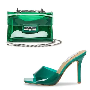 Enmayer Groothandel Custom Lage Prijs Dames Mode Pvc Slippers Sexy Vierkante Kop Slippers Italiaanse Schoenen En Tas Set