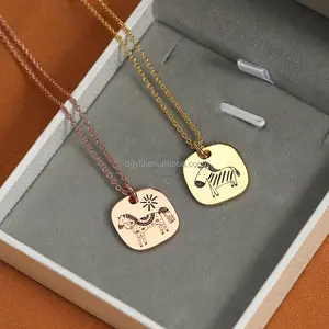 Collier pendentif carré en argent sterling personnalisé collier gravé au laser zèbre étiquette de bijoux pour enfants en argent 925 gravable vierge