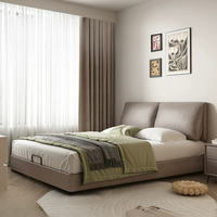 Lit compact en cuir véritable, gain de place, tête de lit ultra-fine, design oreilles d'éléphant, nouveau lit double moderne et minimaliste