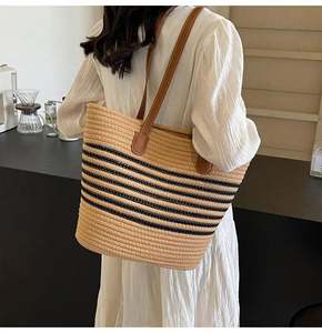 Sac en paille naturel pour femmes, nouvelle vente chaude, été, voyage, vente en gros, poignée et poche zippée, sac de plage tendance - Product Image 5