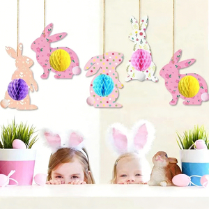 Set di Striscioni in Carta per Pasqua, Personalizzabili per Decorazioni Primaverili, <span class=keywords><strong>Tema</strong></span> Coniglietto e Uova - Product Image 4